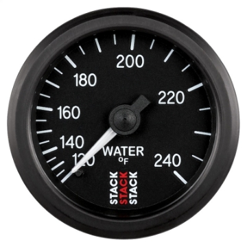 Picture of Autometer Stack 52mm 120-240 Deg F 1-2in Npt M Mechanical Water Temp Gauge - Black