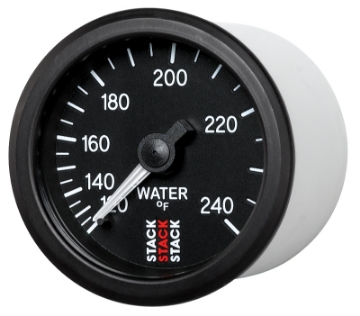 Picture of Autometer Stack 52mm 120-240 Deg F 1-2in Npt M Mechanical Water Temp Gauge - Black