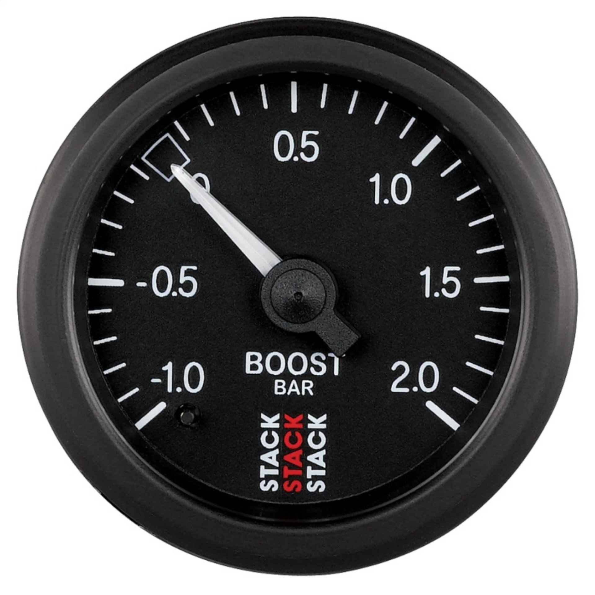 Picture of Autometer Stack 52mm -1 to +2 Bar T-Fitting 0-187in Barb M Mechanical Boost Pressure Gauge - Black