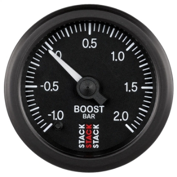 Picture of Autometer Stack 52mm -1 to +2 Bar Incl T-Fitting Pro Stepper Motor Boost Pressure Gauge - Black