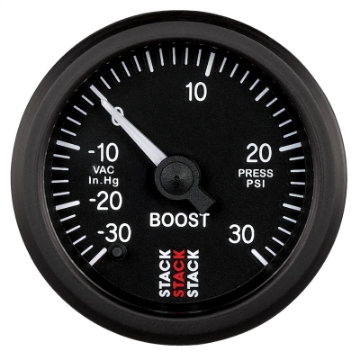 Picture of Autometer Stack 52mm -30INHG to +30 PSI Incl T-Fitting Pro Stepper Motor Boost Press Gauge - Black