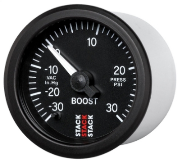 Picture of Autometer Stack 52mm -30INHG to +30 PSI Incl T-Fitting Pro Stepper Motor Boost Press Gauge - Black