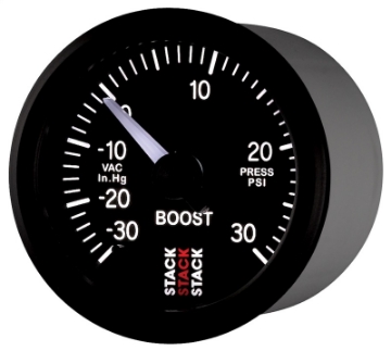 Picture of Autometer Stack 52mm -30INHG to +30 PSI Incl T-Fitting Pro Stepper Motor Boost Press Gauge - Black