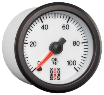 Picture of Autometer Stack 52mm 0-100 PSI 1-8in NPTF Male Pro Stepper Motor Oil Pressure Gauge - White