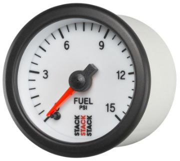 Picture of Autometer Stack 52mm 0-15 PSI 1-8in NPTF Male Pro Stepper Motor Fuel Pressure Gauge - White