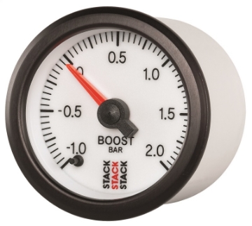 Picture of Autometer Stack 52mm -1 to +2 Bar Incl T-Fitting Pro Stepper Motor Boost Pressure Gauge - White