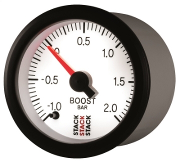 Picture of Autometer Stack 52mm -1 to +2 Bar Incl T-Fitting Pro Stepper Motor Boost Pressure Gauge - White