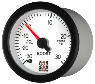 Picture of Autometer Stack 52mm -30INHG to +30 PSI Incl T-Fitting Pro Stepper Motor Boost Press Gauge - White