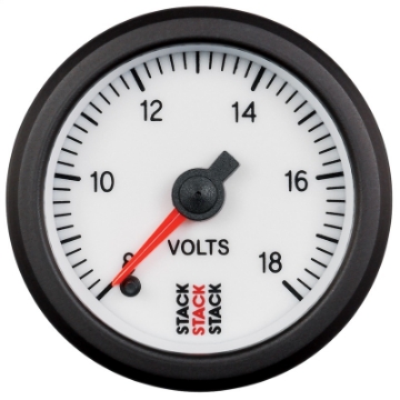 Picture of Autometer Stack 52mm 8-18V Pro Stepper Motor Battery Voltage Gauge - White