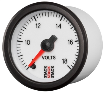 Picture of Autometer Stack 52mm 8-18V Pro Stepper Motor Battery Voltage Gauge - White