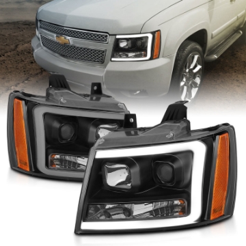 Picture of ANZO 07-14 Chevy Tahoe Projector Headlights w- Plank Style Design Black w- Amber