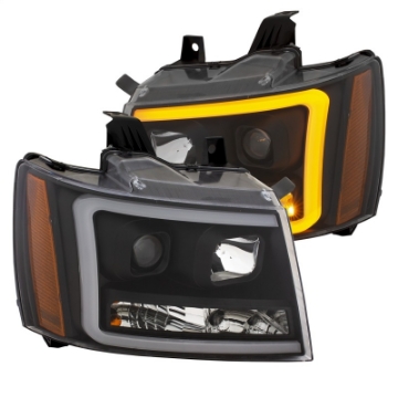 Picture of ANZO 07-14 Chevy Tahoe Projector Headlights w- Plank Style Design Black w- Amber
