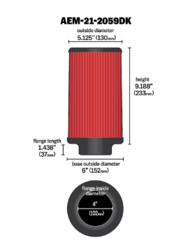 Picture of AEM 4 in x 9 in Dryflow Element Filter
