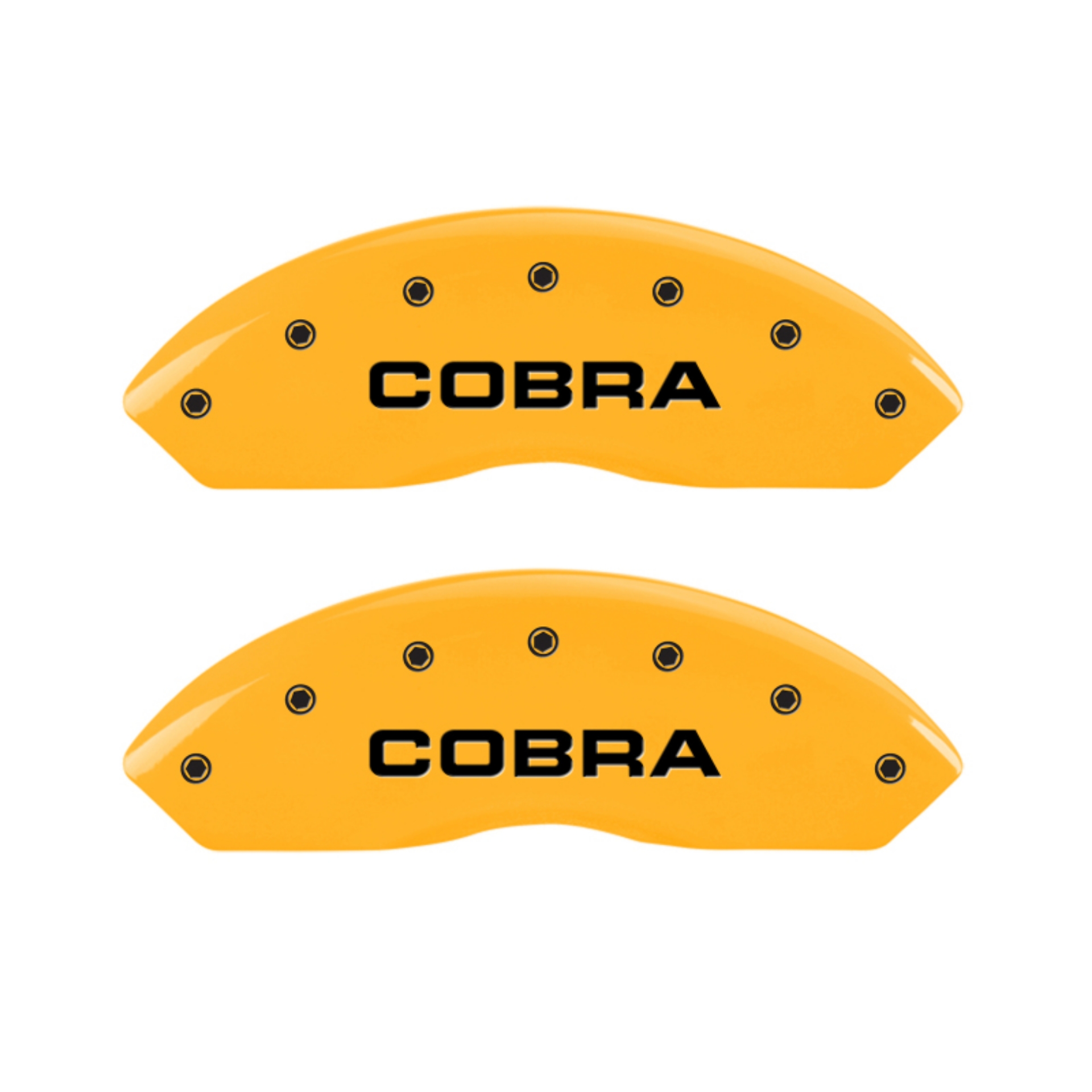 Picture of MGP 4 Caliper Covers Engraved Front Cobra Rear Snake Yellow Finish Black Char 2003 Ford Mustang
