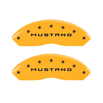 Picture of MGP 4 Caliper Covers Engraved Front Mustang Rear Bar & Pony Yellow Finish Blk Char 2004 Ford Mustang
