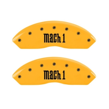 Picture of MGP 4 Caliper Covers Engraved Front & Rear Mach 1 Yellow Finish Black Char 2004 Ford Mustang