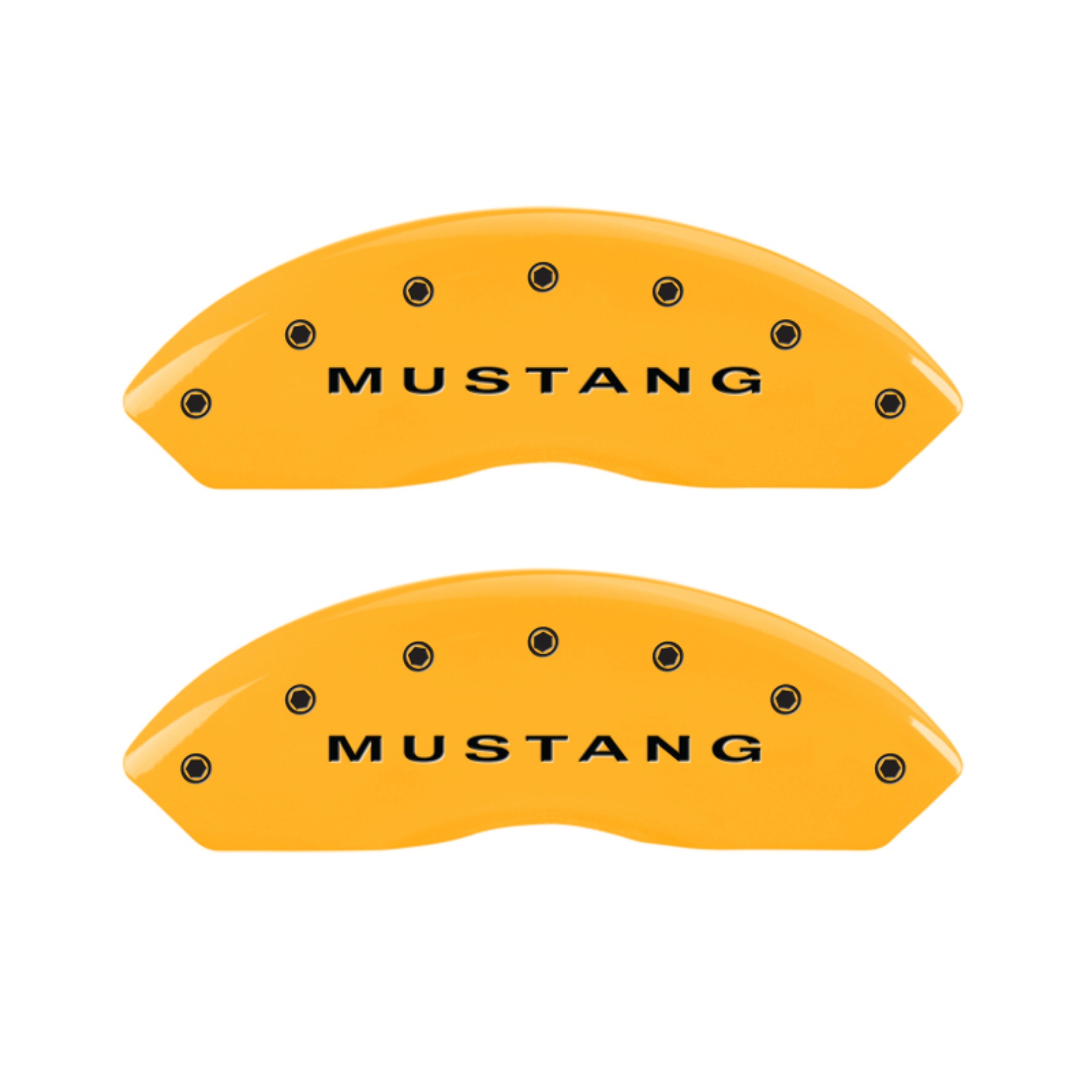 Picture of MGP 4 Caliper Covers Engraved Front Mustang Rear S197-GT Yellow Finish Black Char 2003 Ford Mustang