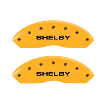 Picture of MGP 4 Caliper Covers Engraved Front Shelby Rear Snake Yellow Finish Black Char 2003 Ford Mustang