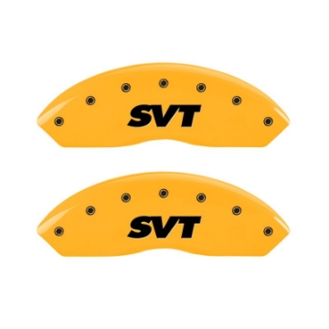 Picture of MGP 4 Caliper Covers Engraved Front & Rear SVT Yellow Finish Black Char 2003 Ford Mustang