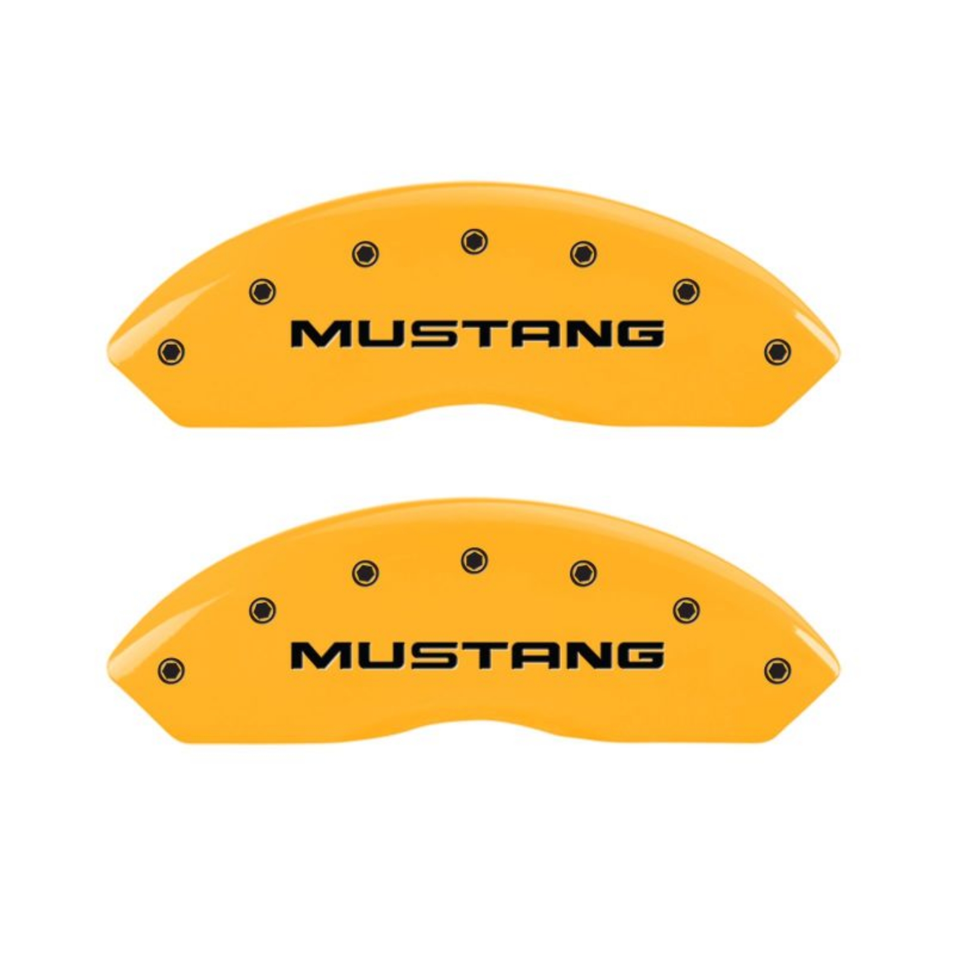 Picture of MGP 4 Caliper Covers Engraved Front Mustang Rear Sn95-Gt Yellow Finish Black Char 2001 Ford Mustang