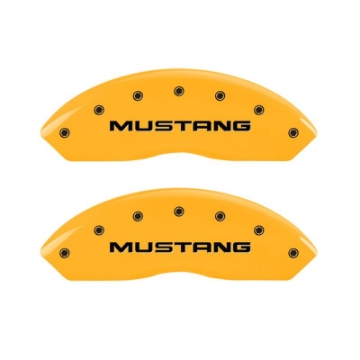 Picture of MGP 4 Caliper Covers Engraved Front Mustang Rear Sn95-Gt Yellow Finish Black Char 2001 Ford Mustang
