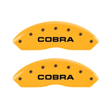 Picture of MGP 4 Caliper Covers Engraved Front Cobra Rear Snake Yellow Finish Black Char 2008 Ford Mustang