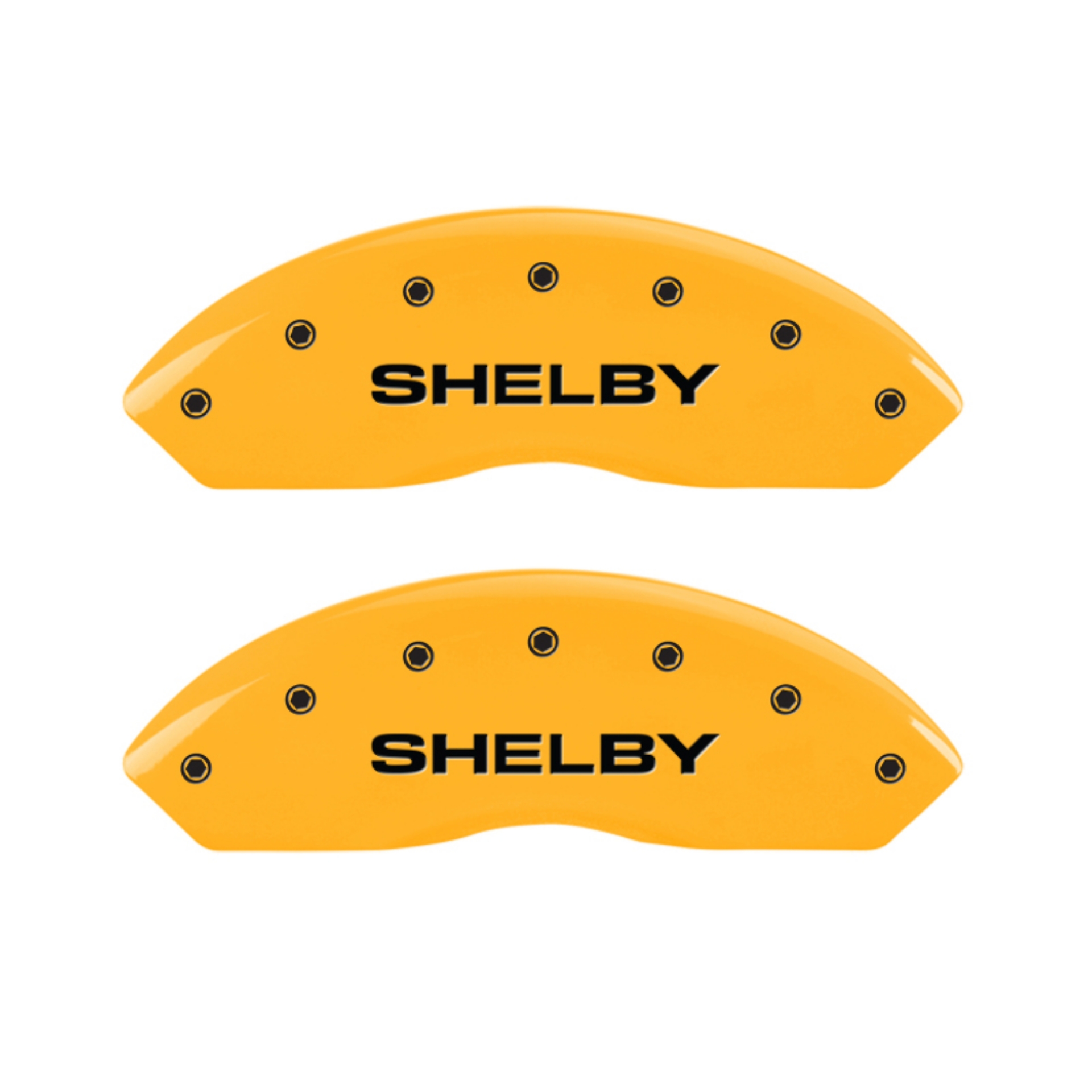 Picture of MGP 4 Caliper Covers Engraved Front Shelby Rear Snake Yellow Finish Black Char 2007 Ford Mustang