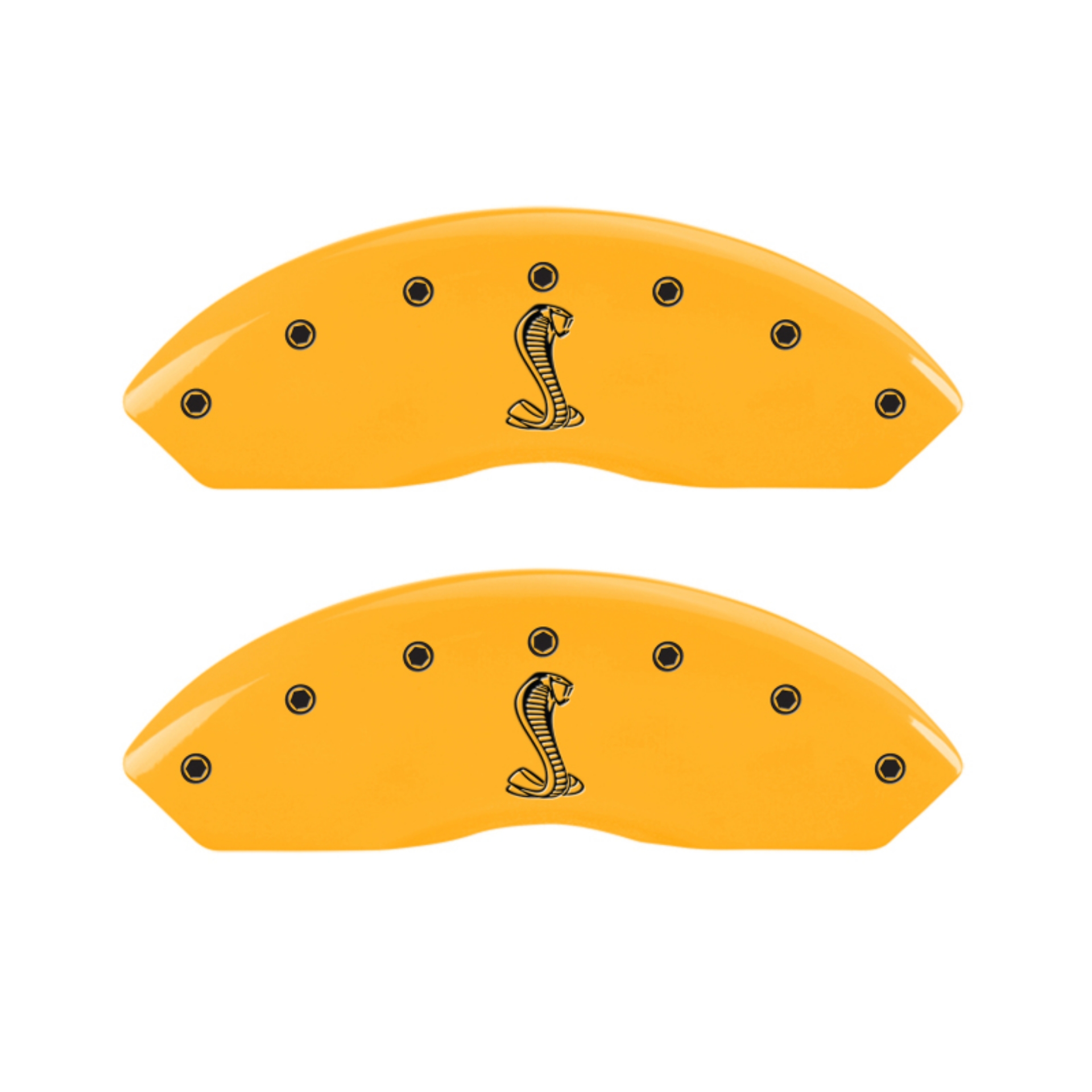 Picture of MGP 4 Caliper Covers Engraved Front & Rear Tiffany Snake Yellow Finish Black Char 2005 Ford Mustang