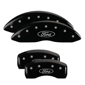 Picture of MGP 4 Caliper Covers Engraved Front & Rear Tiffany Snake Yellow Finish Black Char 2005 Ford Mustang