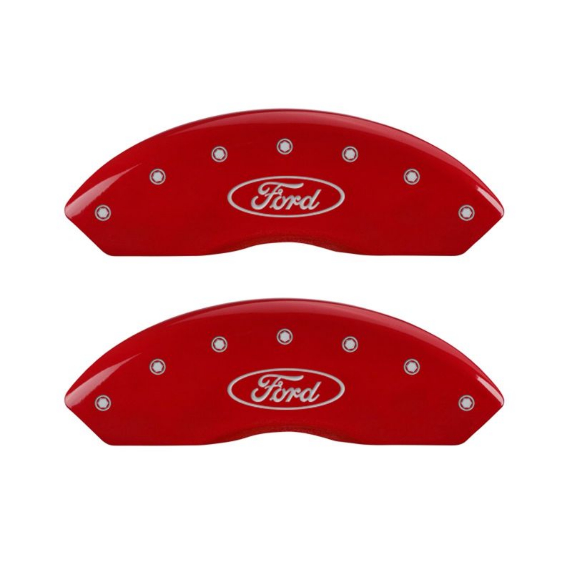 Picture of MGP 4 Caliper Covers Engraved Front & Rear Oval Logo-Ford Red Finish Silver Char 2018 Ford Fusion