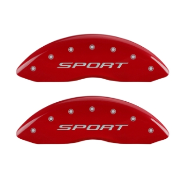 Picture of MGP 4 Caliper Covers Engraved Front & Rear 2015-Sport Red Finish Silver Char 2018 Ford Fusion
