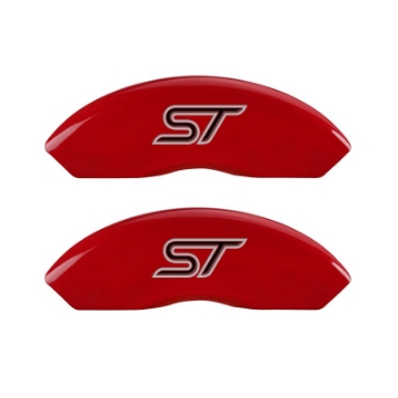 Picture of MGP 4 Caliper Covers Engraved Front & Rear No Bolts-St Red Finish Silver Char 2018 Ford Fusion