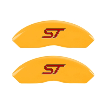 Picture of MGP 4 Caliper Covers Engraved Front & Rear No Bolts-St Yellow Finish Black Char 2018 Ford Fusion