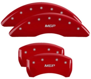 Picture of MGP 4 Caliper Covers Engraved Front & Rear MGP Red Finish Silver Char 2019 Volkswagen Atlas