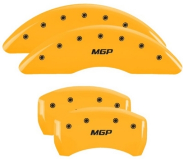 Picture of MGP 4 Caliper Covers Engraved Front & Rear MGP Yellow Finish Black Char 2019 Volkswagen Atlas
