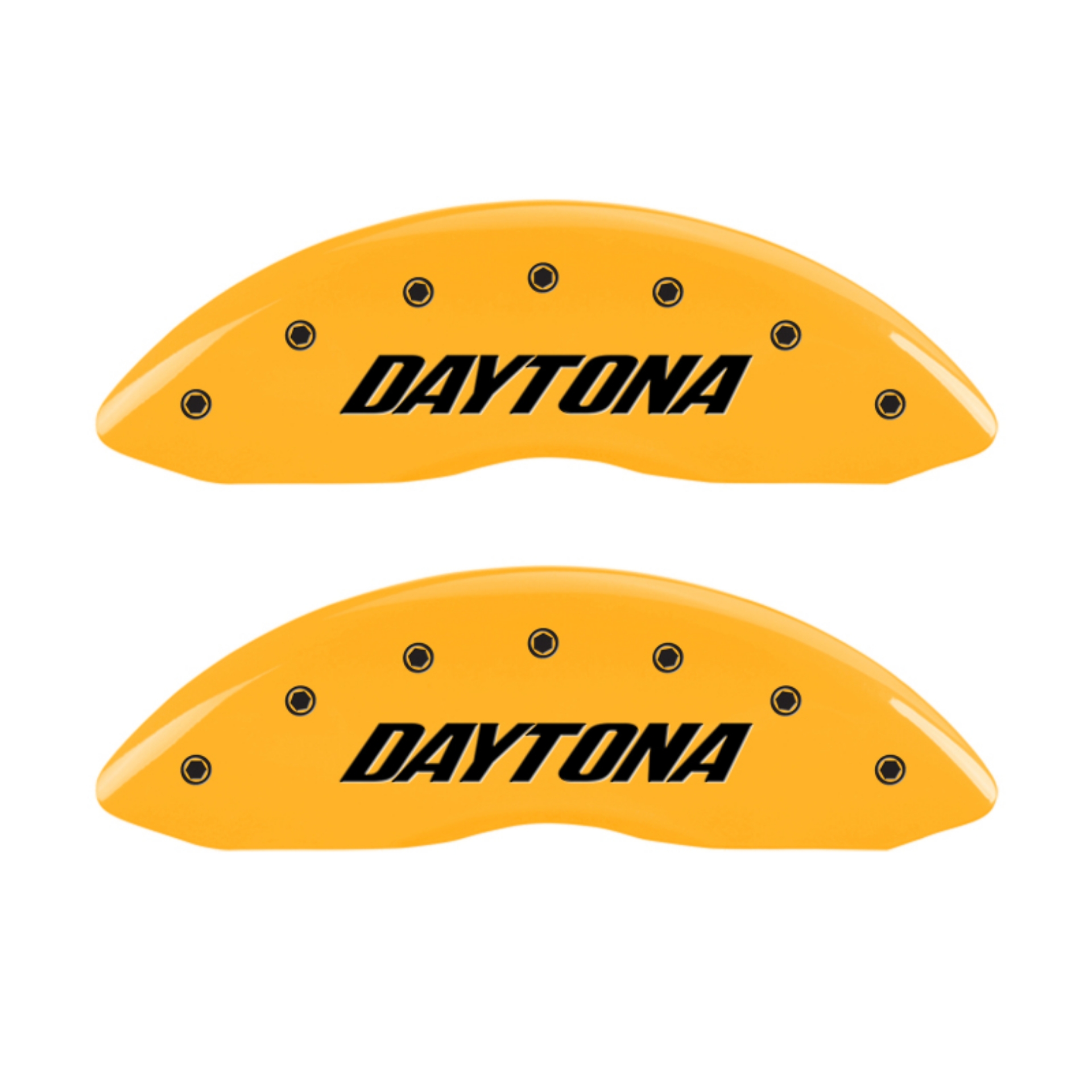 Picture of MGP 4 Caliper Covers Engraved Front & Rear Daytona Yellow Finish Black Char 2006 Dodge Charger