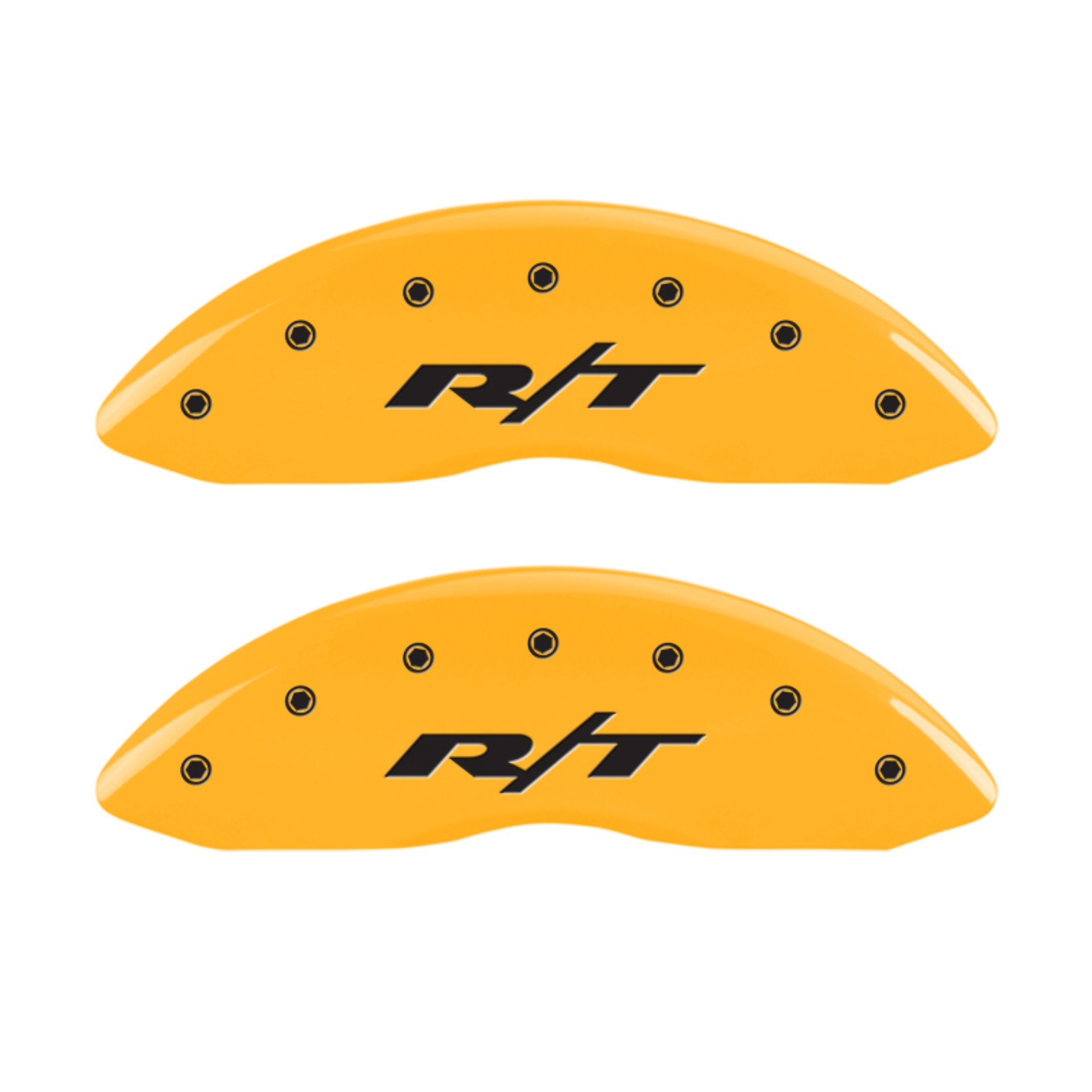 Picture of MGP 4 Caliper Covers Engraved Front & Rear RT1-Truck Yellow Finish Black Char 2006 Dodge Charger