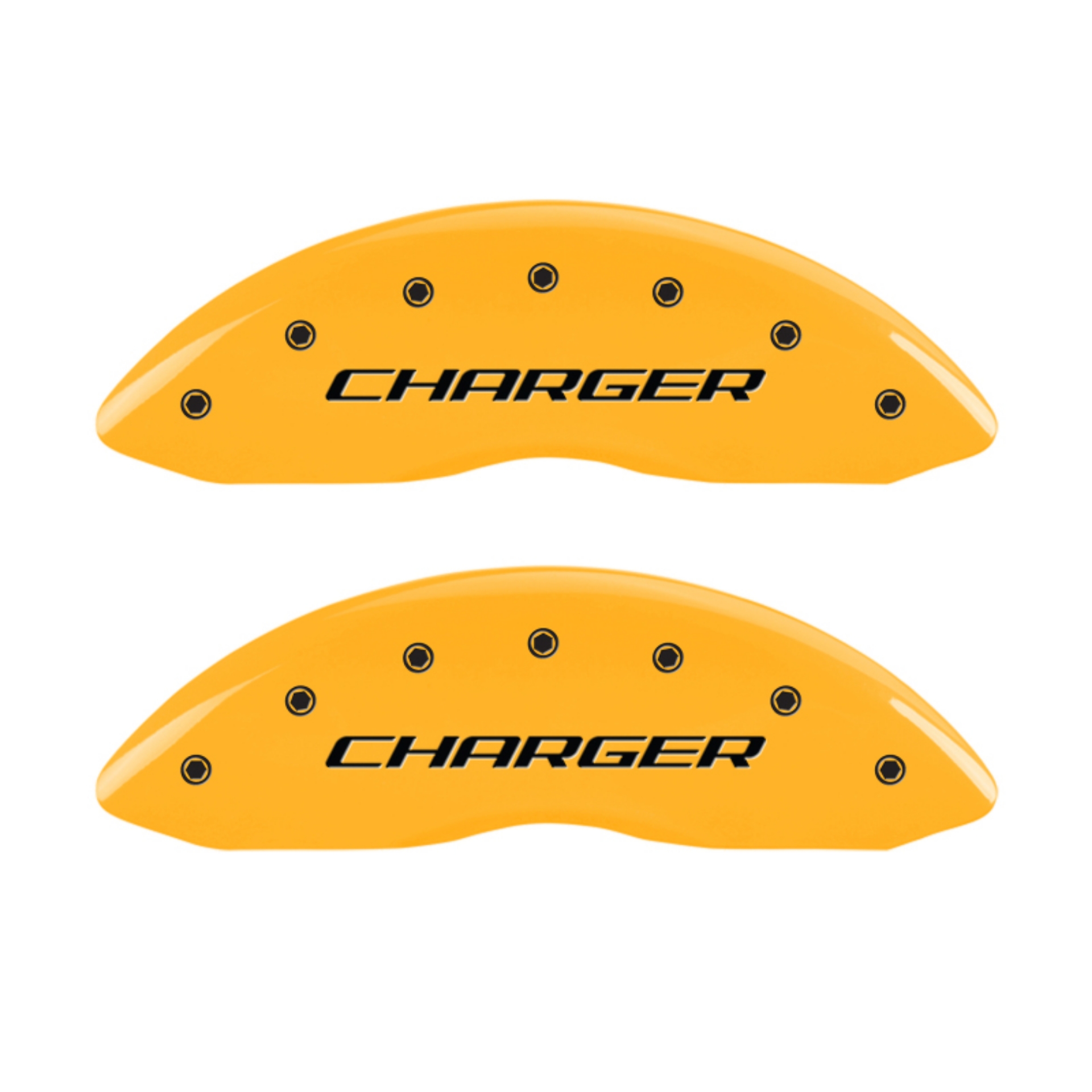 Picture of MGP 4 Caliper Covers Engraved Front Charger Rear RT Yellow Finish Black Char 2007 Dodge Charger