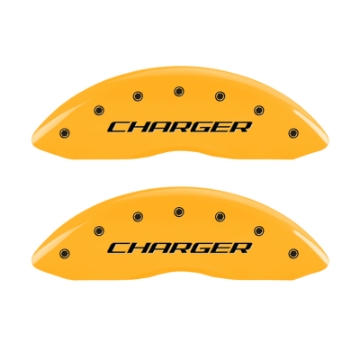 Picture of MGP 4 Caliper Covers Engraved Front Charger Rear RT Yellow Finish Black Char 2007 Dodge Charger
