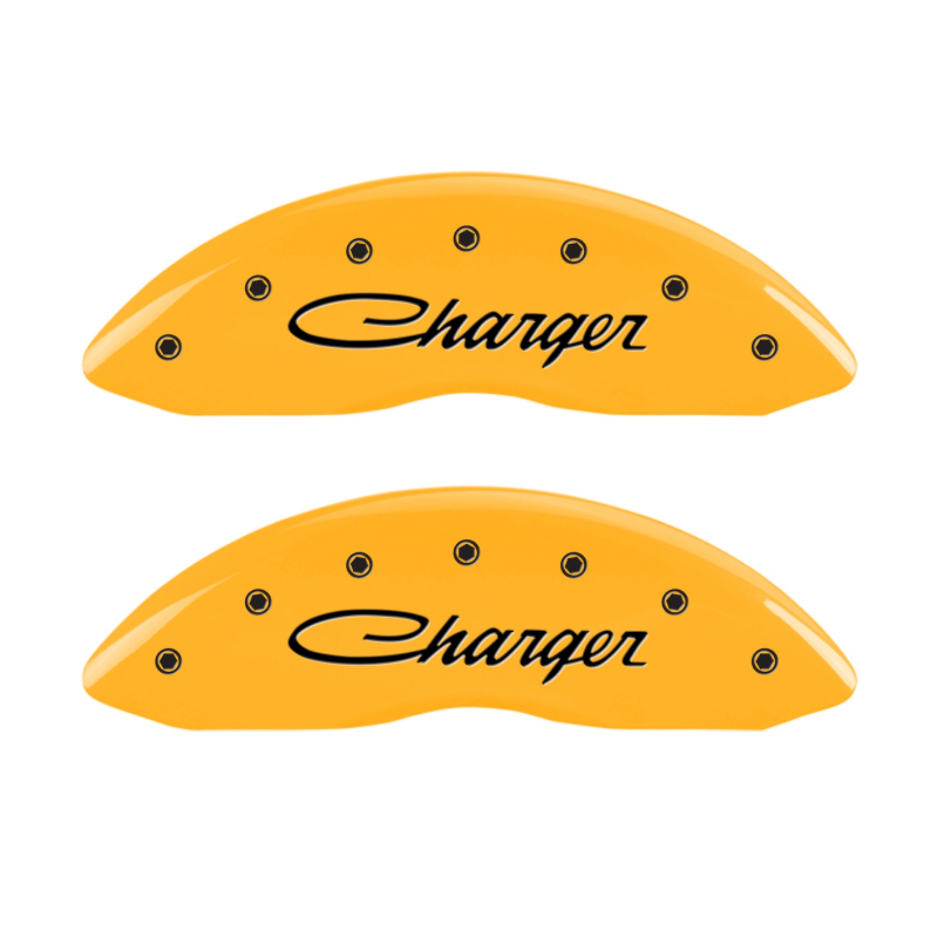 Picture of MGP 4 Caliper Covers Engraved F & R Cursive-Charger Yellow Finish Black Char 2006 Dodge Charger