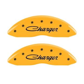 Picture of MGP 4 Caliper Covers Engraved F & R Cursive-Charger Yellow Finish Black Char 2006 Dodge Charger