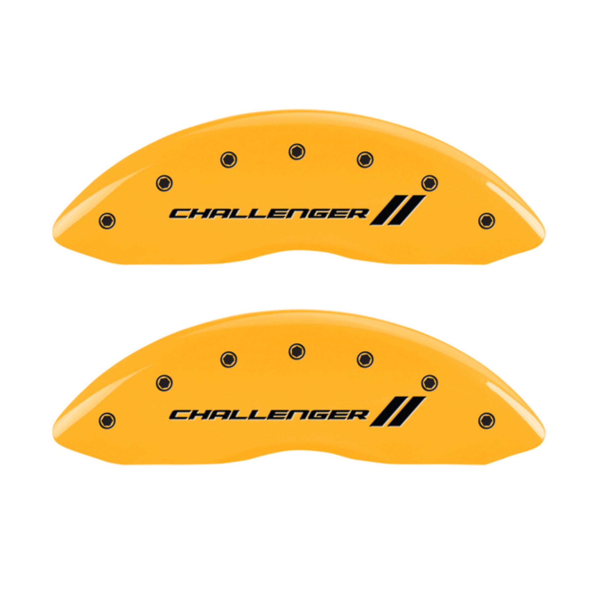 Picture of MGP 4 Caliper Covers Engraved F & R Stripes-Challenger Yellow Finish Black Char 2006 Dodge Charger