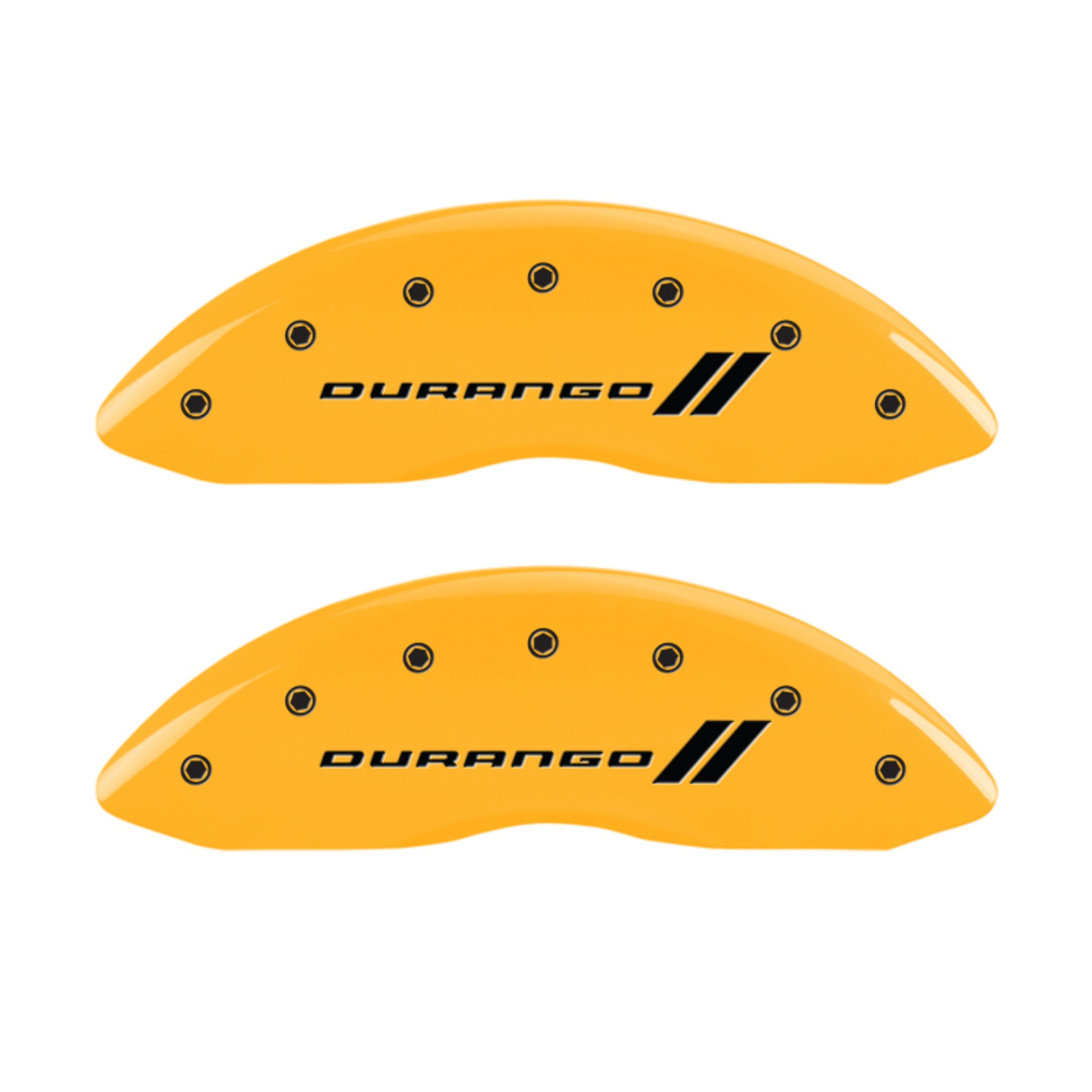 Picture of MGP 4 Caliper Covers Engraved F & R w- Stripes-Durango Yellow Finish Black Char 2007 Dodge Durango