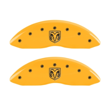 Picture of MGP 4 Caliper Covers Engraved Front Ram Rear Ramhead Yellow Finish Black Char 2007 Dodge Durango