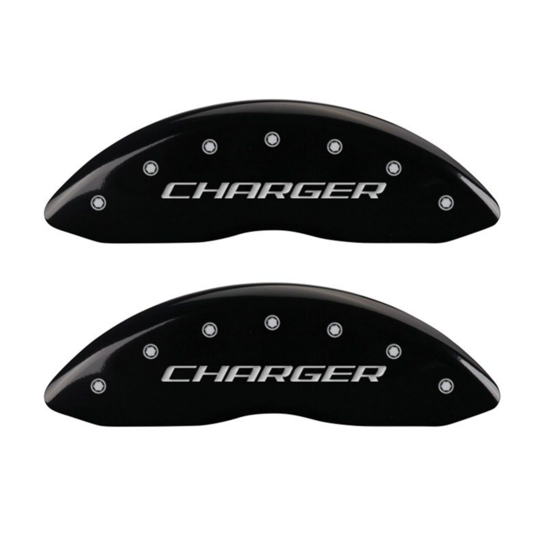 Picture of MGP 4 Caliper Covers Engraved Front Charger Rear RT Black Finish Silver Char 2016 Dodge Challenger