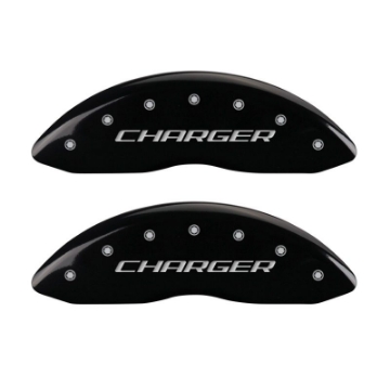 Picture of MGP 4 Caliper Covers Engraved Front Charger Rear RT Black Finish Silver Char 2016 Dodge Challenger
