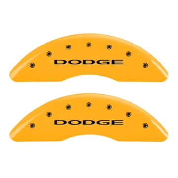 Picture of MGP 4 Caliper Covers Engraved Front & Rear Dodge Yellow Finish Black Char 2010 Dodge Ram 3500