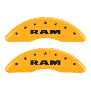 Picture of MGP 4 Caliper Covers Engraved Front Ram Rear Ramhead Yellow Finish Black Char 2010 Dodge Ram 2500