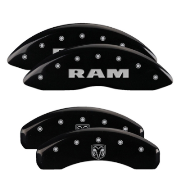 Picture of MGP 4 Caliper Covers Engraved Front Ram Rear Ramhead Yellow Finish Black Char 2010 Dodge Ram 2500
