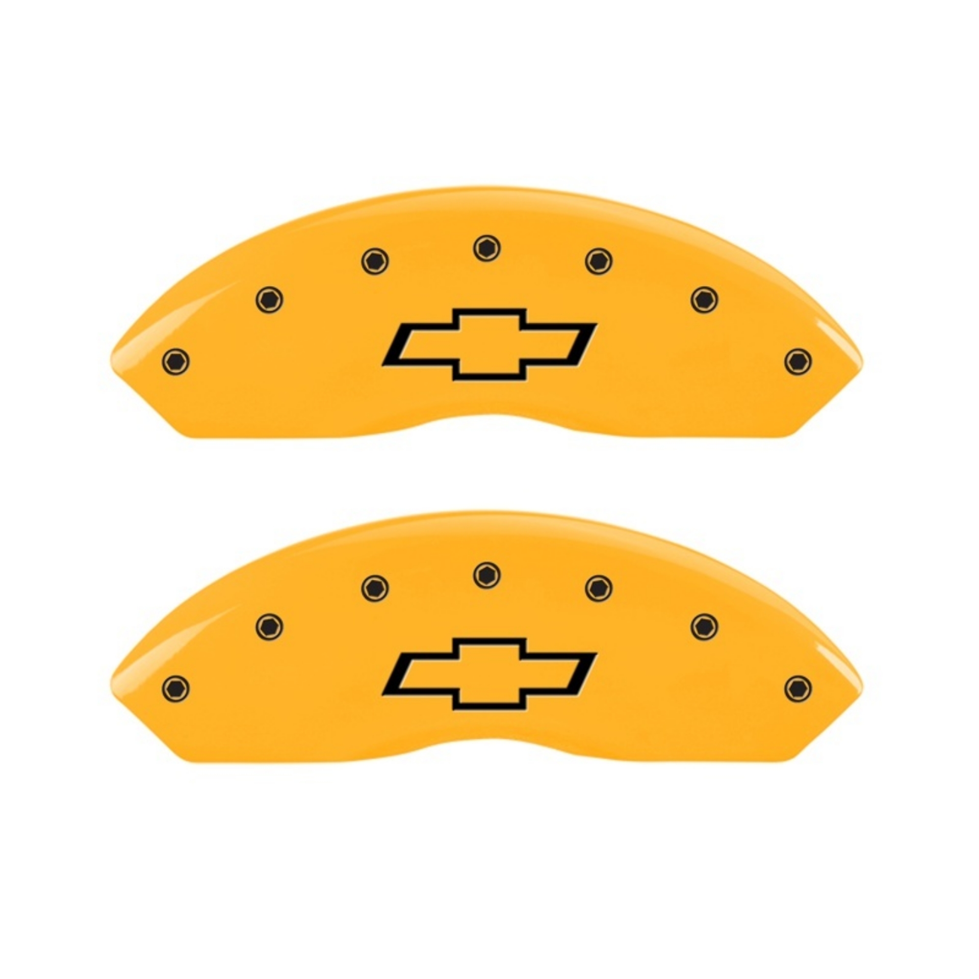 Picture of MGP 2 Caliper Covers Engraved Front Bowtie Yellow Finish Black Char 1997 Chevrolet C3500